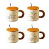 Hand Drawn Ceramic Coffee Cup with Spoon Water Cup with Lid Cartoon Cat Drinkware  Milk