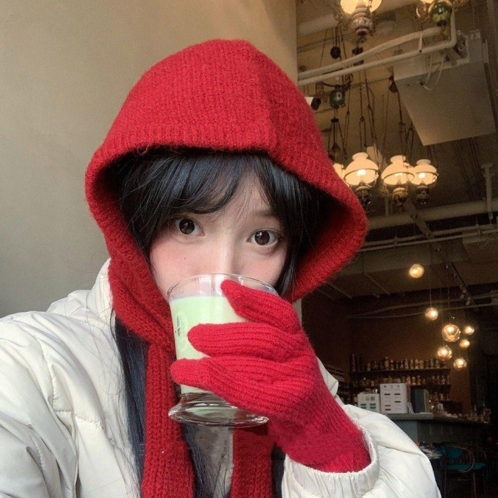 Windproof Knitted Hooded Hat Warm Neck Collar Scarf Cap Fashion Balaclavas Cap  Outdoor