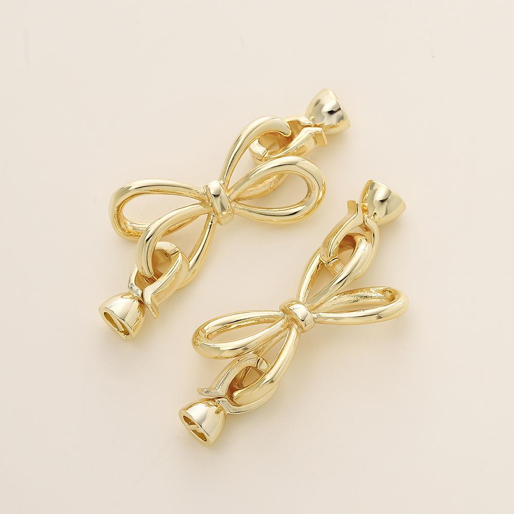 2/4pcs 14/18K Gold Color Plated Heart Bowknot Fasteners Closure Lock Connector Clasps For DIY Needlework Pearls Jewelry Making