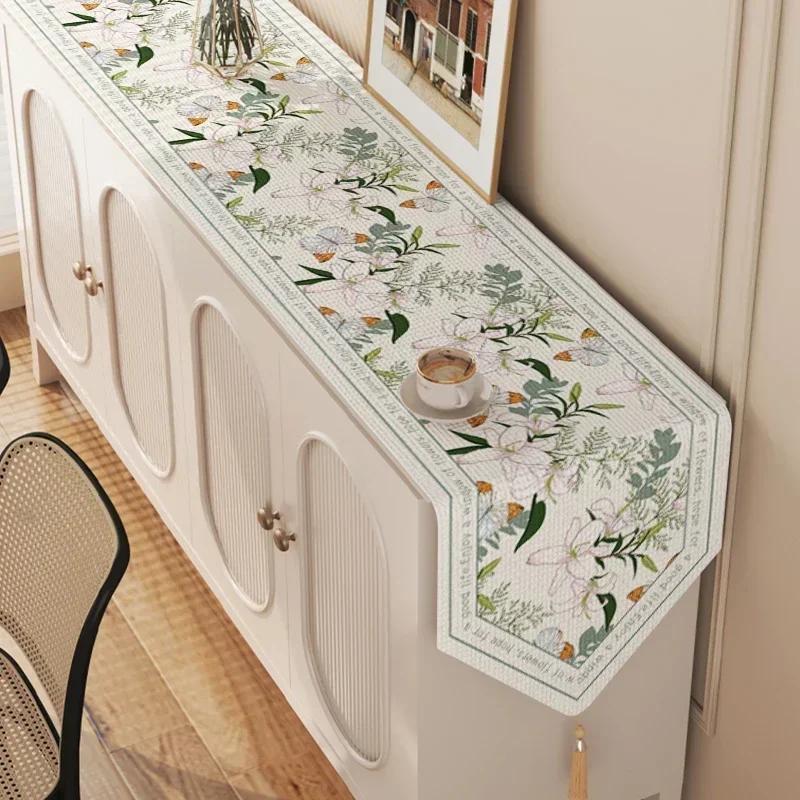 Cotton  Linen Tea Table Decoration Table Flag Light Luxury High-end Cover Cloth Dinner Side Cabinet Countertop Cushion Cloth