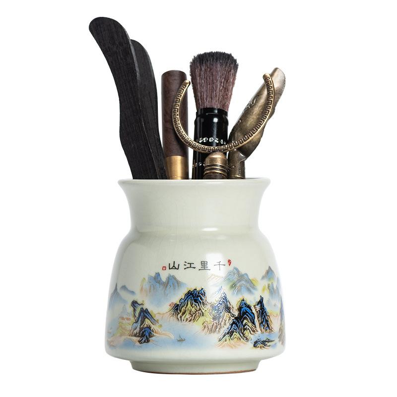 Ru Kiln Tea Ceremony Six Gentlemen Black Sandalwood Solid Wood Tea Clip Teaspoon Tea Needle Brush Tea Set Accessories Complete Set of