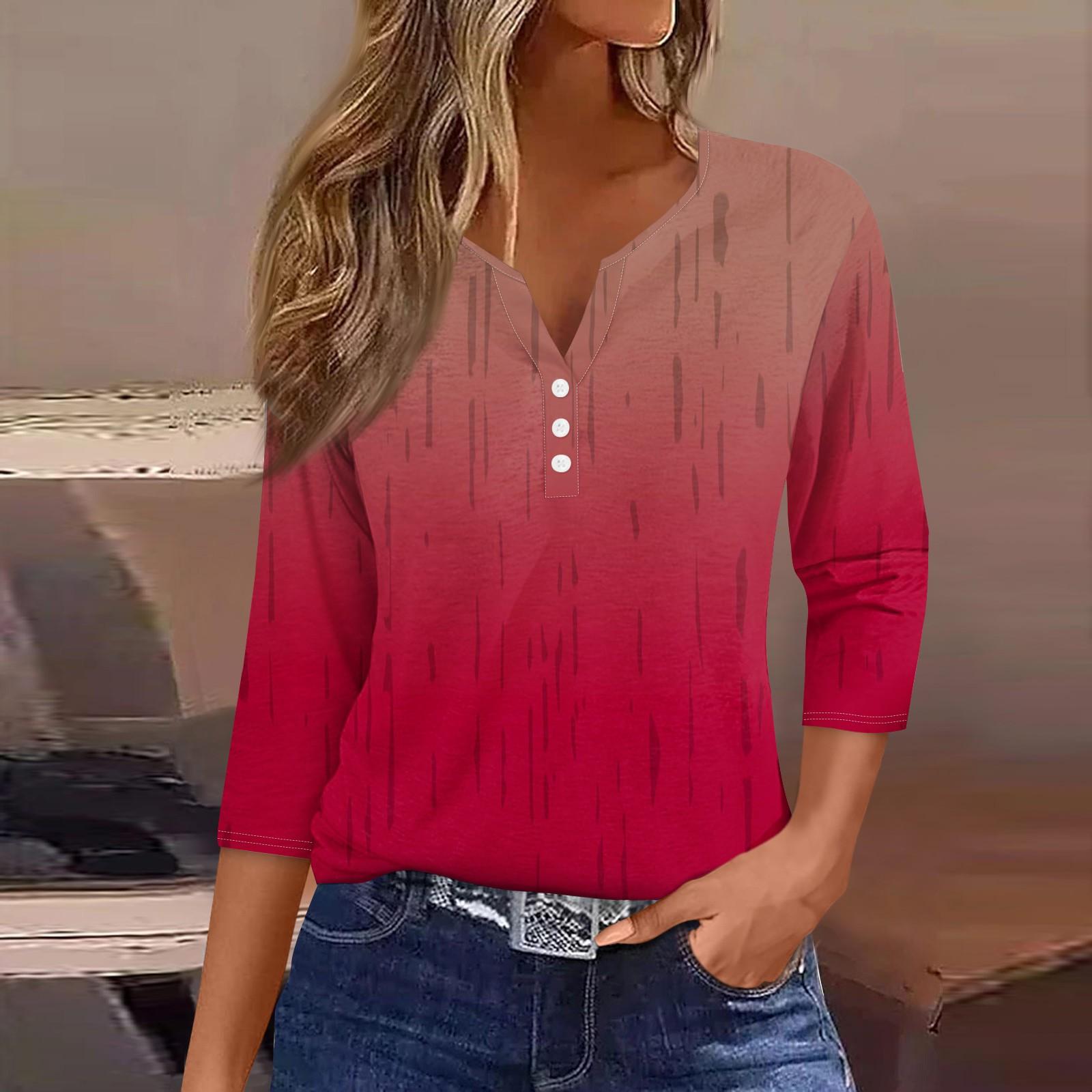 

Жен. Футболка Футболка С принтом Пуговицы Рукав 3/4 Повседневные Выходные Мода Классический Классический V-образный вырез Обычный Верх M киноварь