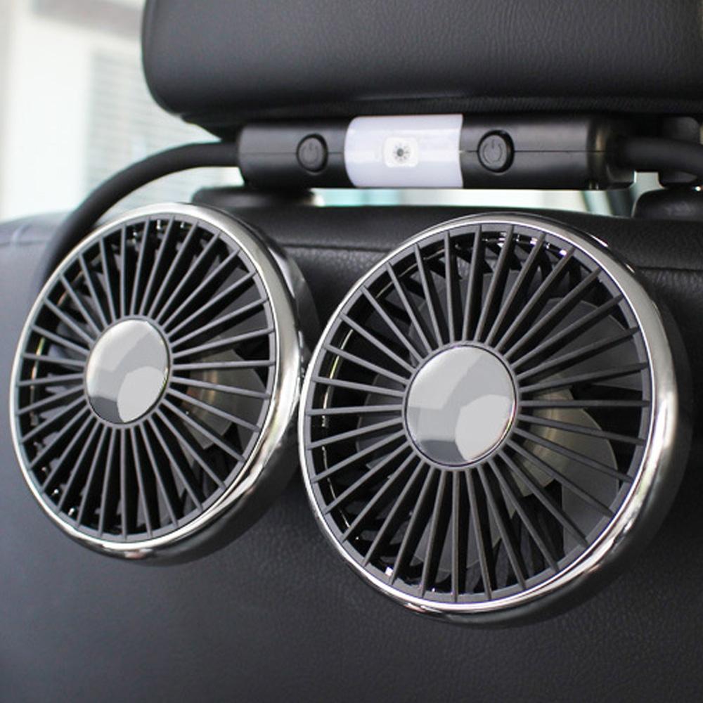 USB Car Fan Dual Head Cooling Air Fan Independent Switch 3 Speeds Adjustable Auto Headrest Cooler Fan For Rear Seat