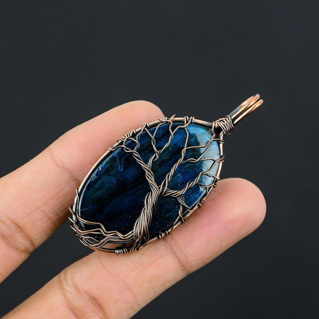 Blue Flash Labradorite Handmade Pendant, Natural Gemstone Jewelry, 999 Copper Wire Wrapped Pendant Jewelry, For Gift