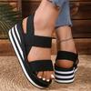 Striped Thick Sole Wedge Sandals Women Elastic Band Lightweight Platform Sandals Woman Summer 2025 Comfort Non Slip Beach Shoes