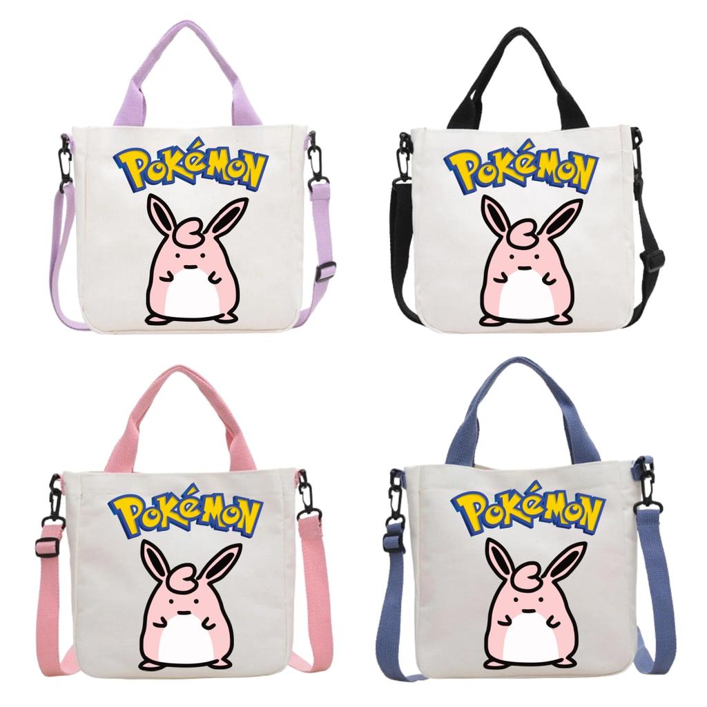 Pokemon Canvas Crossbody Bag Pikachu Cartoon Pattern Print Handbag Fashion Portable Large Capacity Travel Shopping Storage Kid Friendly Entertaining