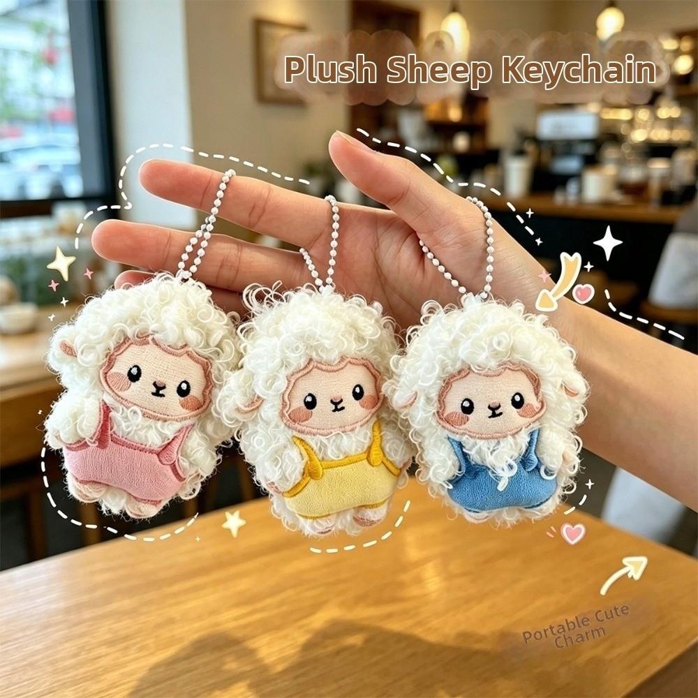 INS Stuffed Lamb Pendant Portable Cartoon Sheep Doll Fluffy Animal Keyring Car Decoration