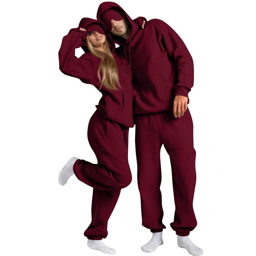 Unisex Fashion Color Flight Mode Travel Hoodie Sports Shirt With Built In Eye Mask Sports Pants Loose 2-piece Set