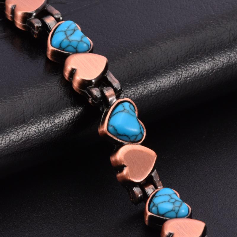 Red Copper and Turquoise Double Heart Adjustable Bracelet for Women