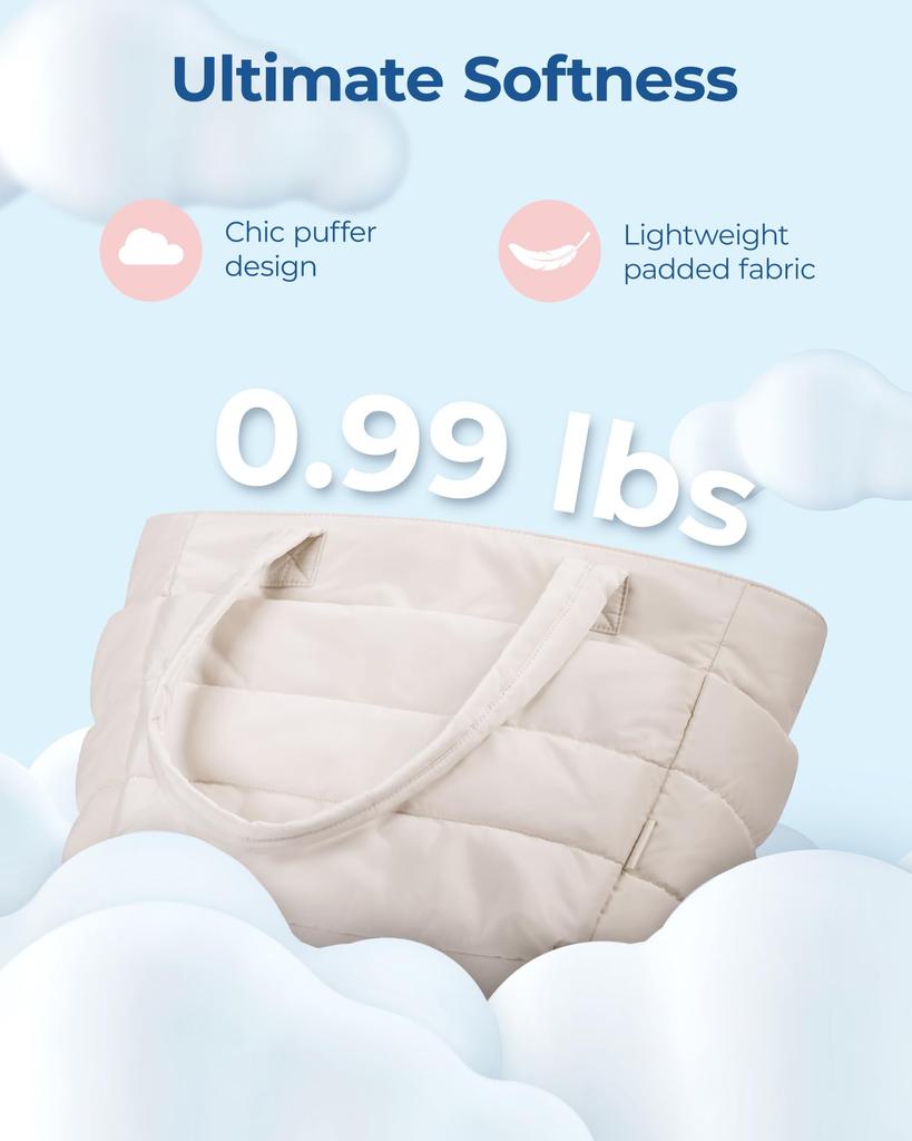 BAGSMART Women's Puffy Tote Bag with Dividers, Lightweight, Large Capacity, Multi-Storage, Travel Bag for Travel and Commuting