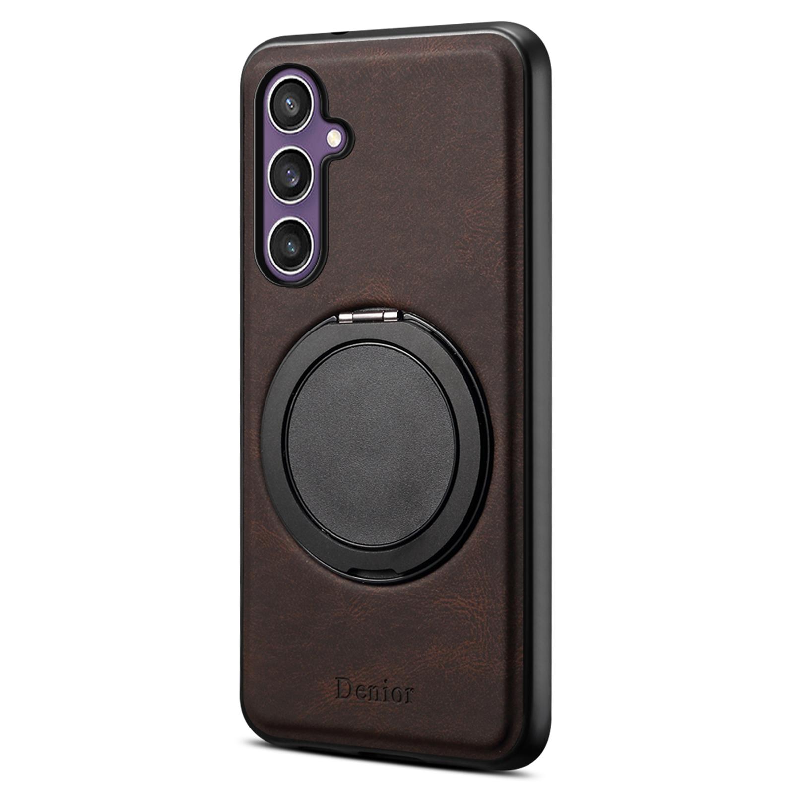 

DENIOR A14 For Samsung Galaxy S23 FE Magnetic Case Rotary Kickstand Leather PC TPU Phone Cover Brown