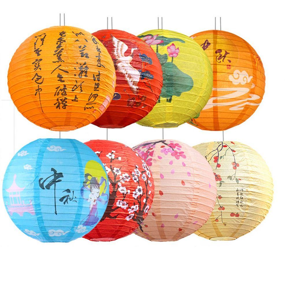 Luminous Chinese Mid Autumn Lantern Traditional Round Paper Lantern  Shopping Mall