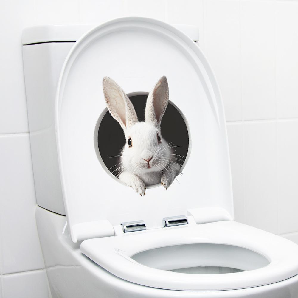 Rabbit Going Through Wormhole Toilet Wall Sticker Self-Adhesive Removable Waterproof 3D Illusion for Bathroom Home Decor Art