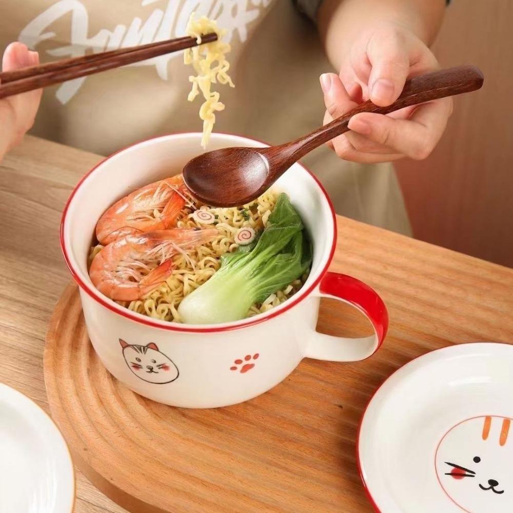 6-Inch Ceramic Instant Noodle Bowl,with Lid Spoon Handle,Personal Special Rice Bowls Noodle Office Workers, Dormitory Soup Set