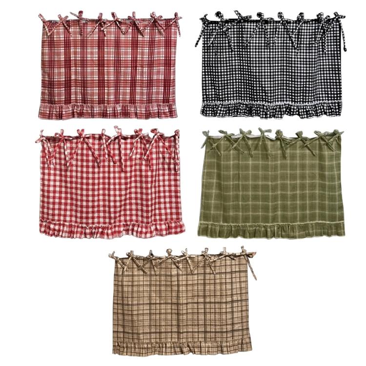 Heat Resistant Fabric Oven Curtain With Adjustable Ribbons And Elegant Ruffled Trim Cabinet Dish Washer Hide Skirt Cover