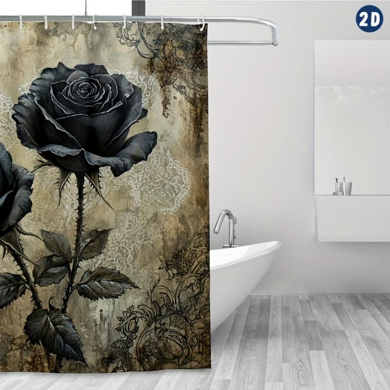 

Elegant Gothic Romance Shower Curtain For A Sophisticated Bathroom, Featuring A Stunning Illustration Of A Black Rose W60H190(CM)-1 Pcs