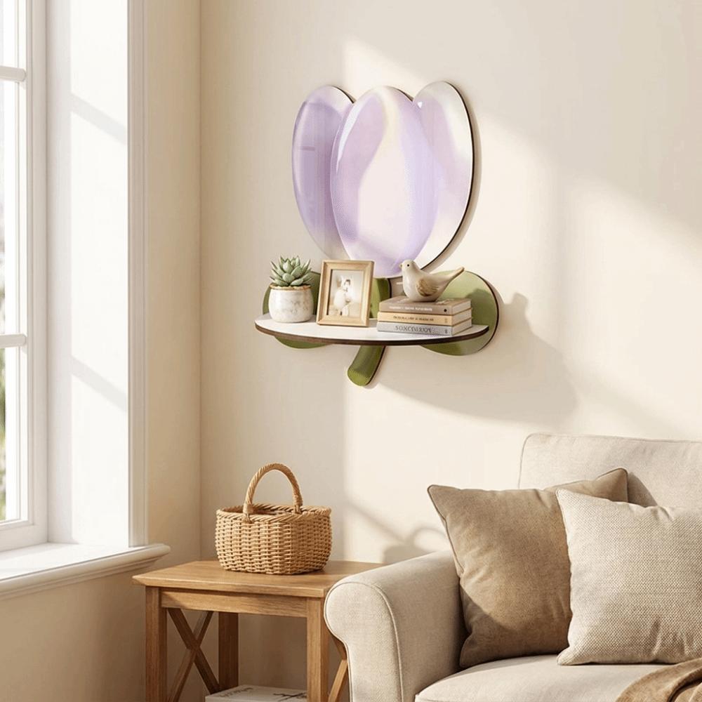 Flower Shape Floating Storage Rack Wooden Display Shelf Wall Mounted Shelves Cafe Shop