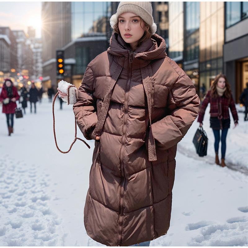 

Женская утепленная парка с капюшоном, зимняя женская длинная хлопковая куртка выше колена с поясом для женщин 2XL коричневый
