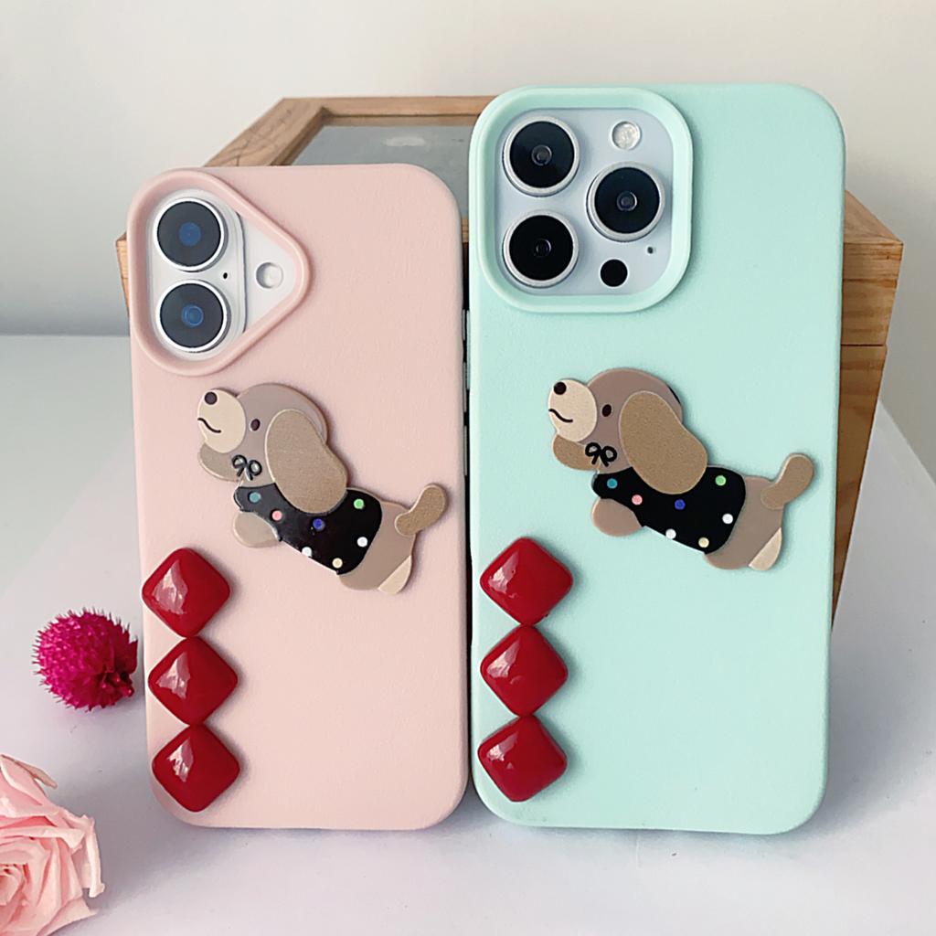 Cartoon Dog Blue/Pink Phone Case Protective Cover for iPhone 13/14/15/16 Pro Max