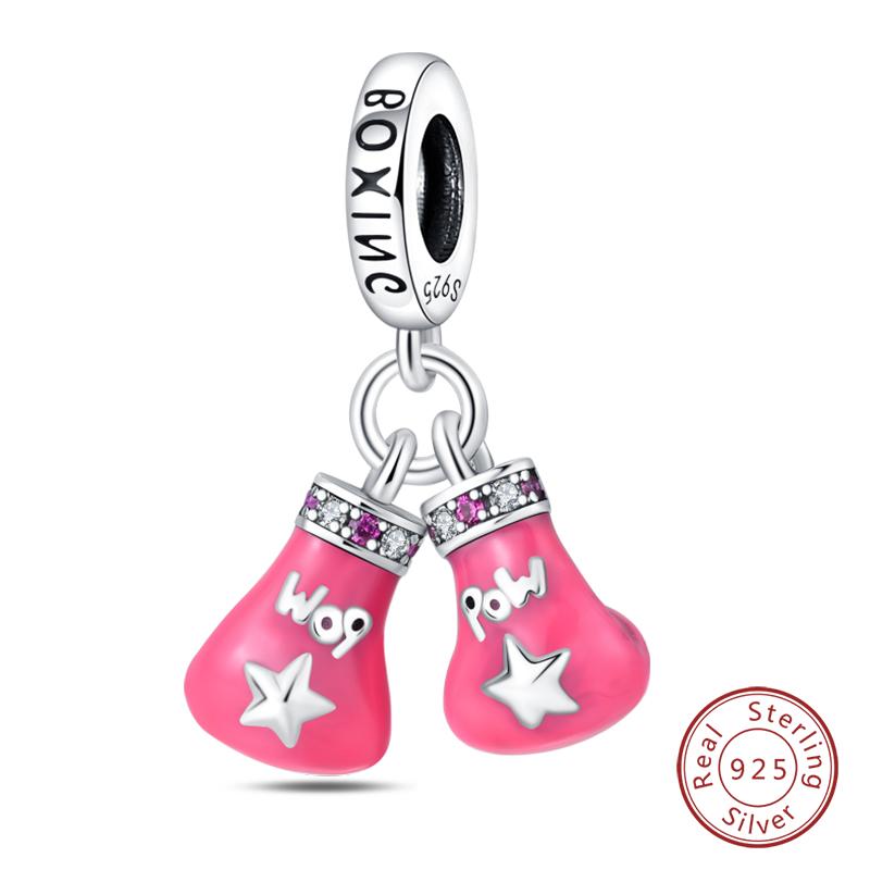 Original 925 Silver Sports Charm Beads Dumbbell Badminton Football Baseball Pendant For Bracelet Jewelry