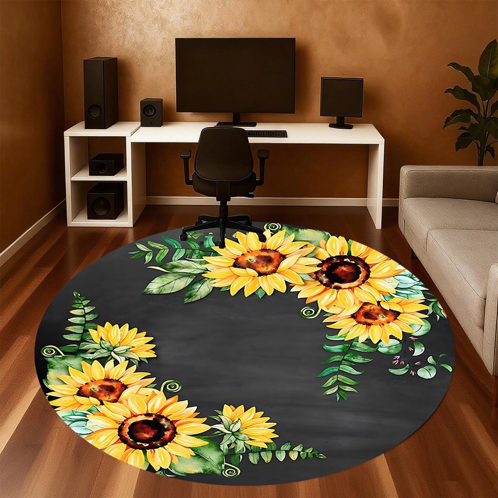 1 Stück Sonnenblumenkranz Runder Stuhlunterlage Teppich - Rutschfest, Bodenmatte für Büro, Schlafzimmer und Innendekoration c1125010