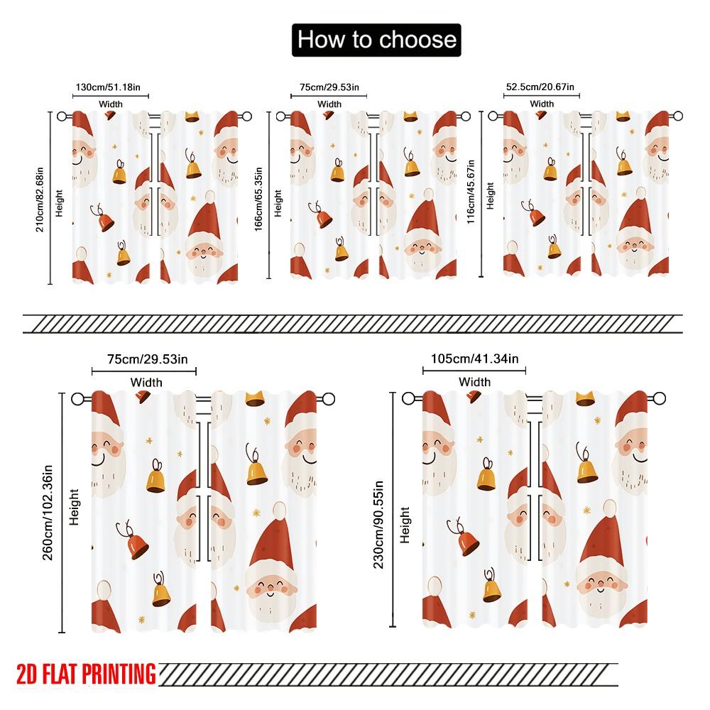 2pcs,2D Plane Printing Pattern Curtains Cute Santa Christmas Ornament Polyester Fabric (without Rod) All Seasons Perfect for