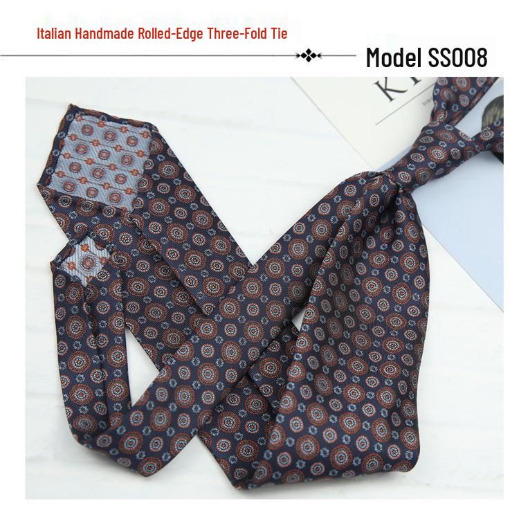 Men's Formal Arrow-Shaped Tie - Italian Handmade Rolled Edge, Three-Fold Pleat, Perfect for Weddings & Suits