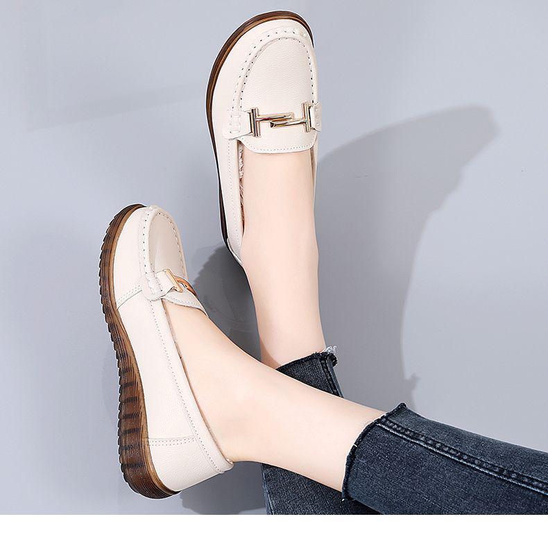 Women's Genuine Leather Slip-On Loafers: Velvet-Lined Warm Flat Shoes