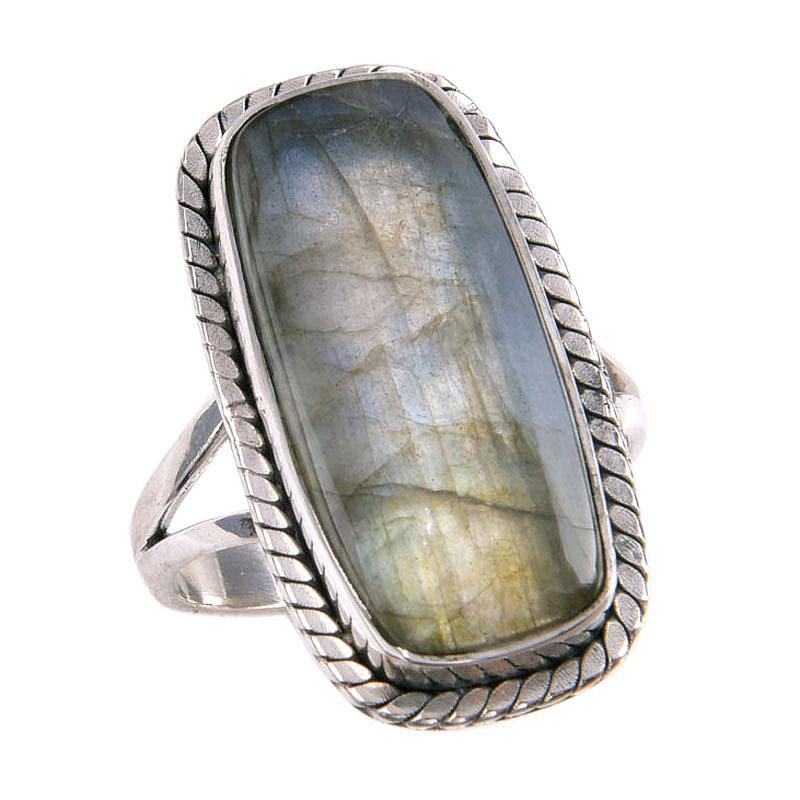 Natural Labradorite Gemstone 925 Solid Sterling Silver Jewelry Ring S.8.5 L7a06