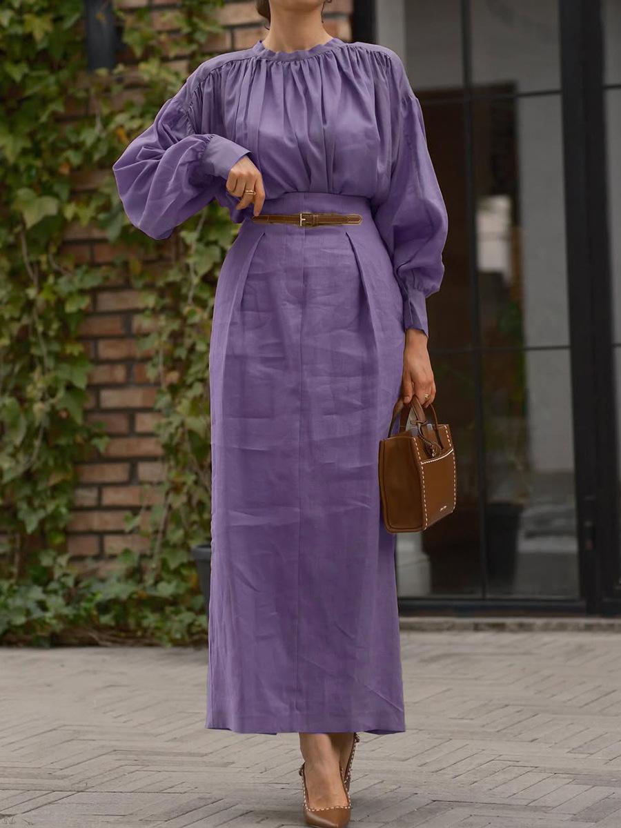 

Women s Chic French Style Long Sleeve Solid Color Shirt and Half Skirt Dress XXXL темно-фіолетовий колір