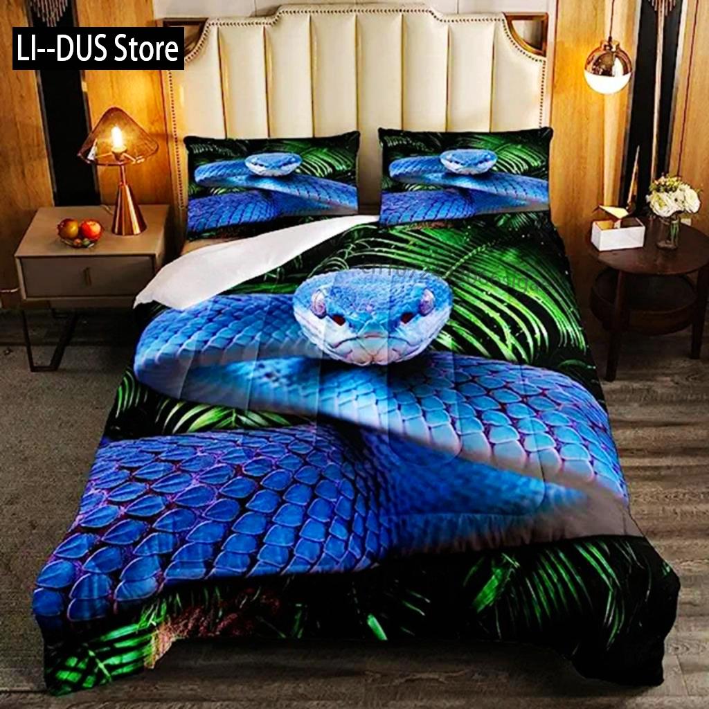 3D Snake Duvet Cover Green Snake Duvet Cover 3D Reptile Print Bedding Set Wild Animal Quilt Cover For Room Decor Women Men Teen