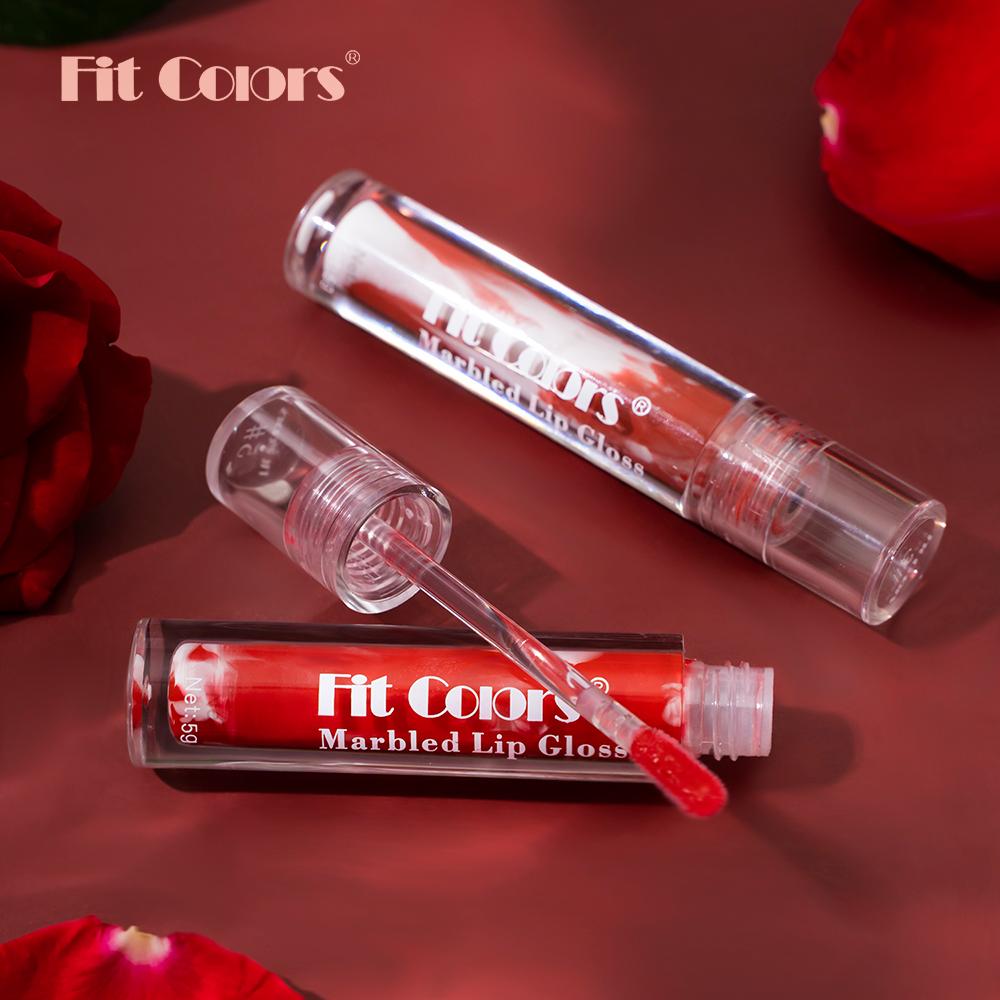Fit Colors Marbled Mirror Lip Gloss, 5 Vibrant Shades, Moisturizing Hydrating Long-Lasting Liquid Lipstick, Non-Sticky Formula