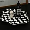 Nordic Chessboard Ceramic Plate Irregular Black and White Lattice Storage Tray Home Decoration Kitchen Supplies Retro Tableware