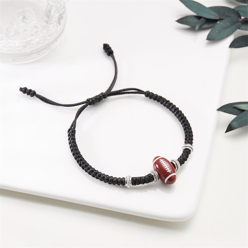 Braccialetto con Charm Calcio Baseball Pallacanestro per Uomo Donna Semplice Regolabile Corda Nera Braccialetto Intrecciato Regalo per Ragazzi Appassionati di Sport