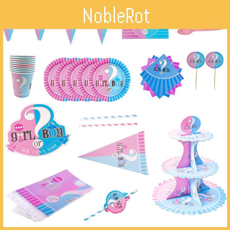 Vibrant Baby Gender Reveal Party Decoration Boy Or Girl Disposable Tableware Collection