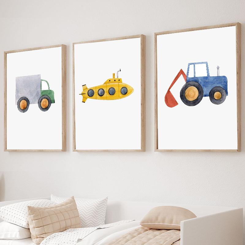 Classic Simplicity Cartoon Cars Art Posters Airplane Canvas Painting Children's Room Wall Art Pictures Home Aesthetic Decor