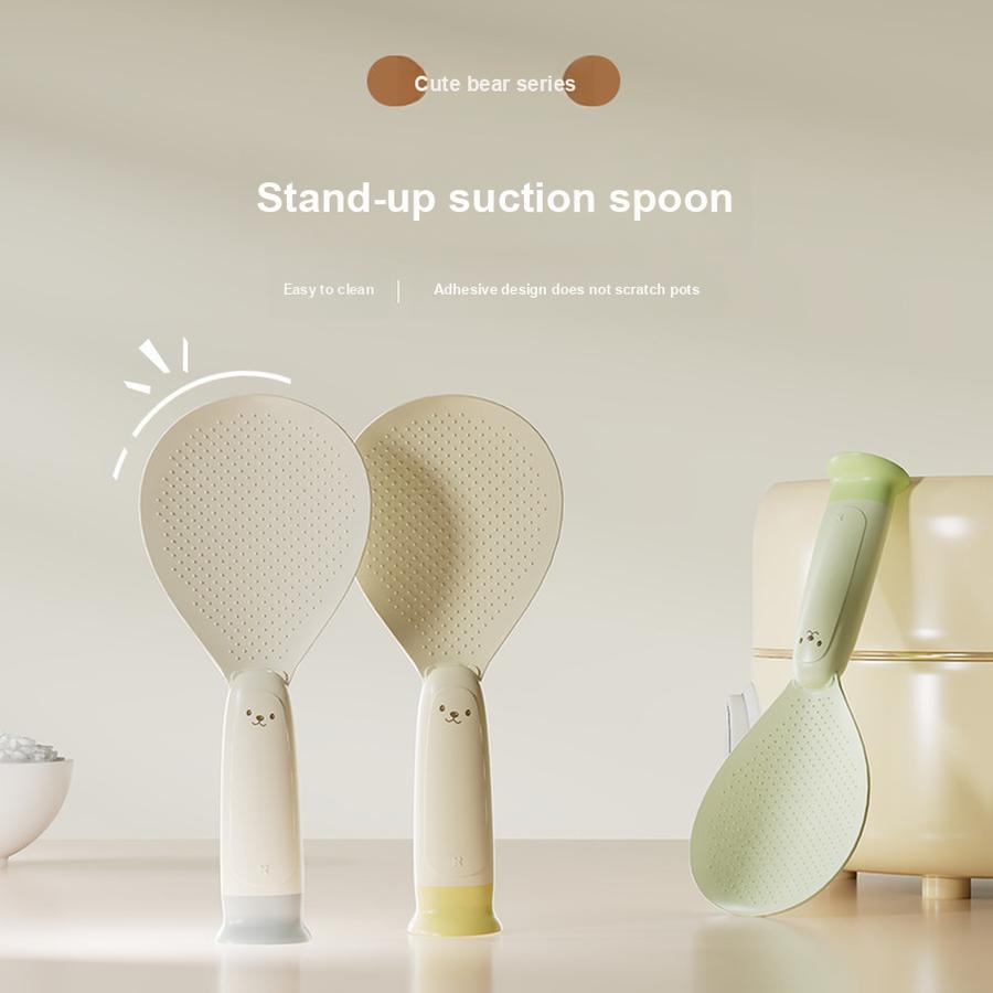 2 Stück Baby Stehender Saugfuß Bär Reis Löffel Antihaft Reis Schöpfkelle Elektrischer Reiskocher Dämpflöffel Hochtemperatur Ständer Reis Löffel
