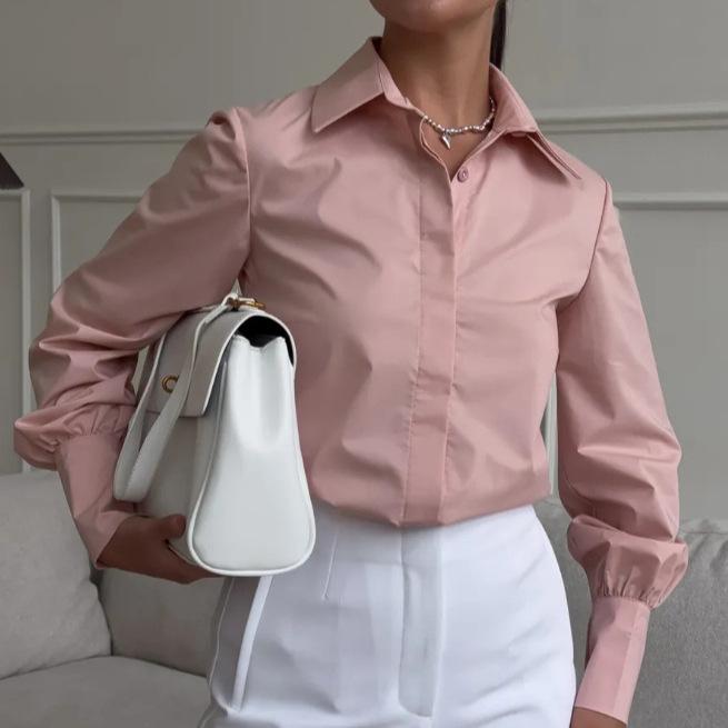 2026 Spring/Summer European & American Women's Solid Color Long Sleeve Lapel Shirt