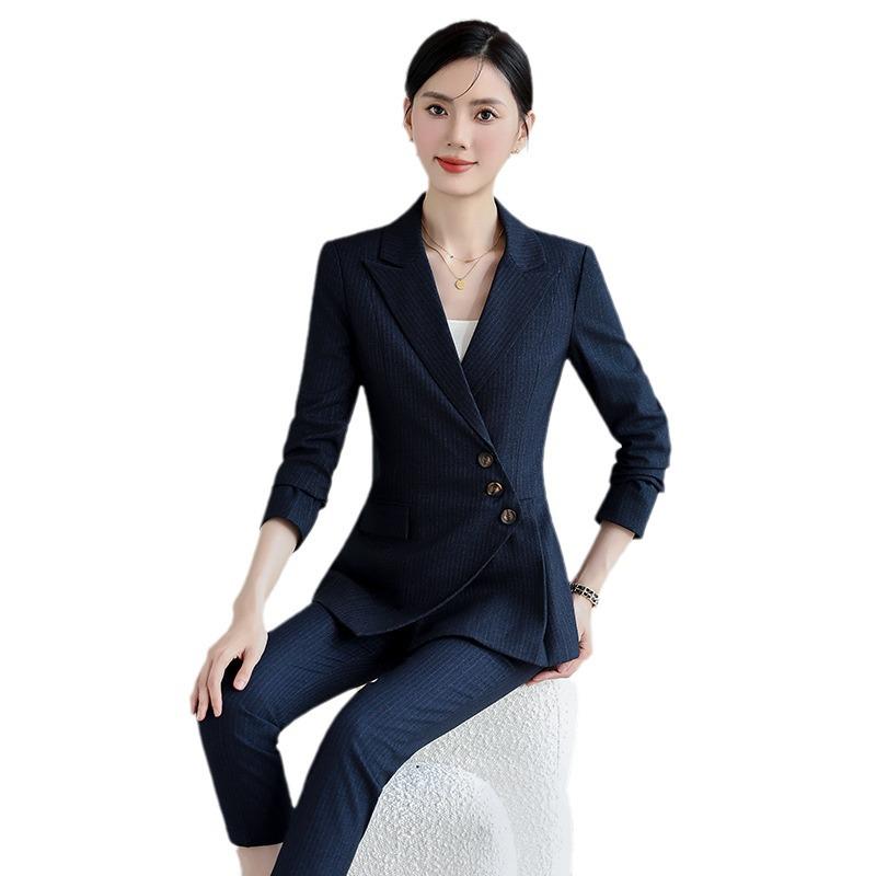 Women's High-End Striped Suit Set - Autumn 2024 Fashion, Elegant Professional Wear, Formal Goddess Style
