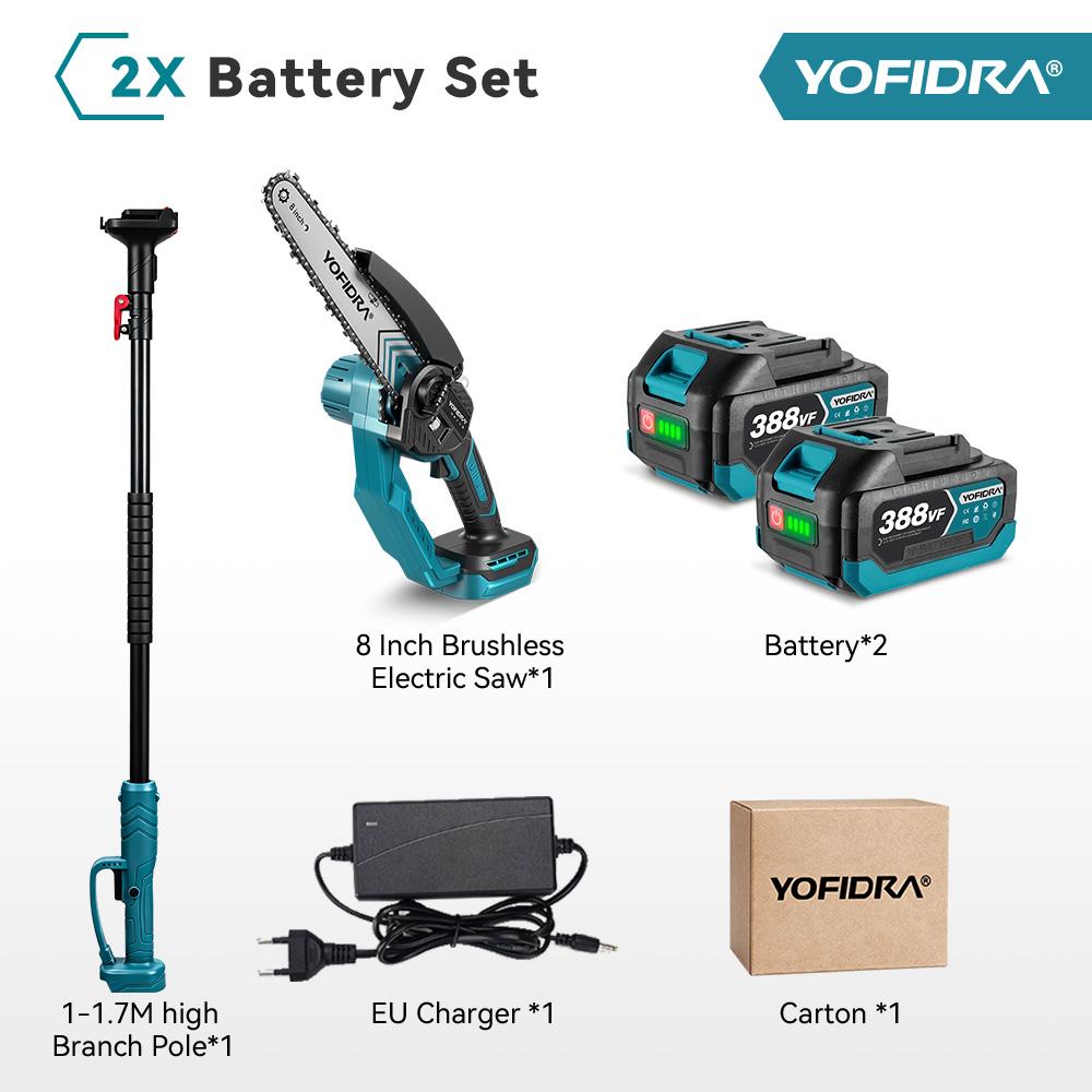 Yofidra Brushless 8Inch Telescoping Pole Electric Chainsaw High Branch Saw Garden Pruning Power Tool For Makita 18V Battery Pin
