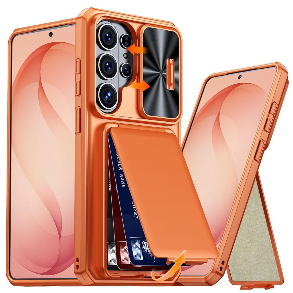 With Card Holder Sliding Camera Cover and Stand for Samsung Galaxy S26 S25 S24 Ultra Phone Case, Anti-Fall PC+TPU Wallet Case