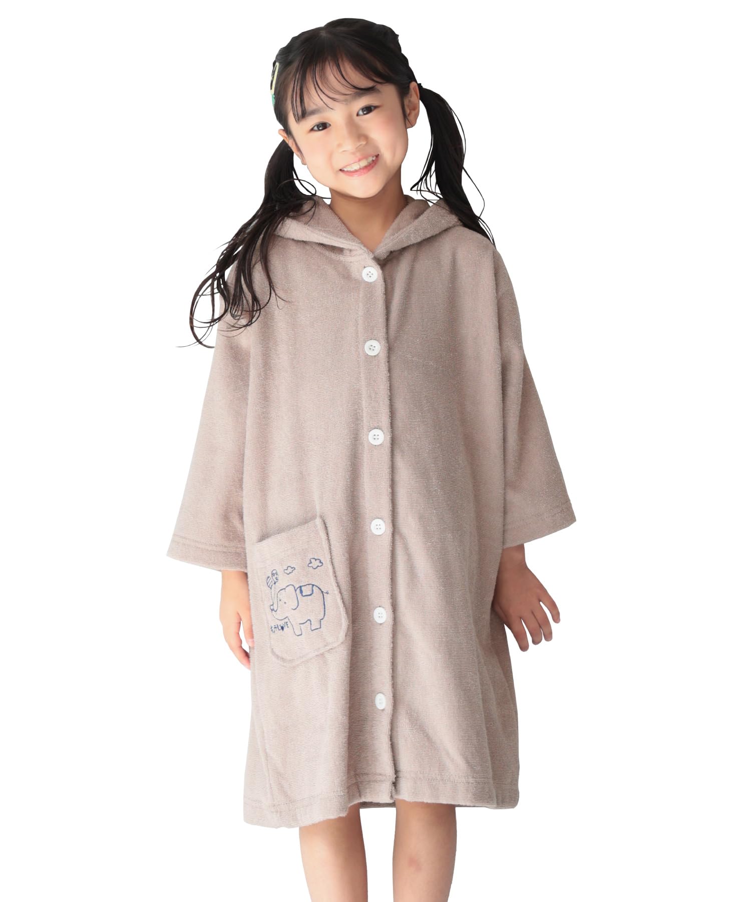 

Халат махровый с застежкой на пуговицы спереди [Nishiki] детский, унисекс, 100% хлопок, ткань, капюшон, (Мокко/100-120/72335)