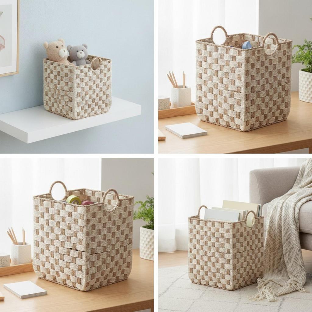 2 Pieces Paper Storage Basket Handwoven Organizer Bin Lightweight