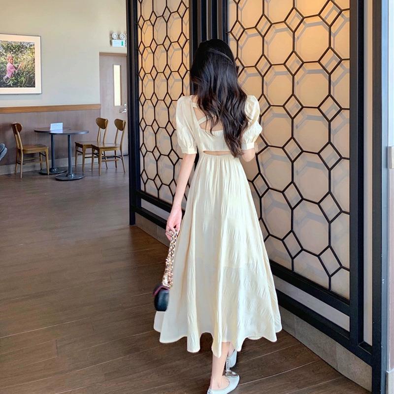 Yuli Cloth French Campanula Petite Puff Sleeve Backless Summer Dress for Women