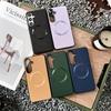 For Samsung Galaxy S25+ Case Compatible with MagSafe PU Leather+TPU Phone Back Cover