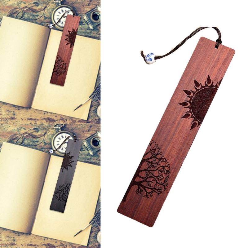 Wood Bookmarks, Unique Vintage Bookmarks Handmade Wood Page Mark Engraved Book Marks with Pendant for Book Lovers Gift