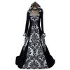 Long Hooded Sleeved Dress Draw In Waist Printed Court Skirt Cosplay Costume