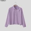 INCERUN Oversized Men Lapel Neck Long Sleeve Casual Loose Short Shirts Tops