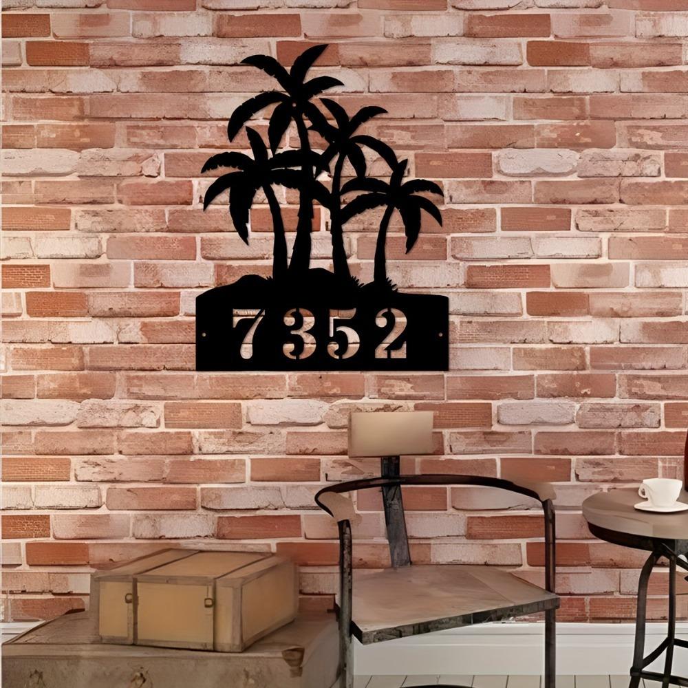 Metal Art Coconut Tree Sign House Number Custom Name Plate Wall Decor Indoor Outdoor