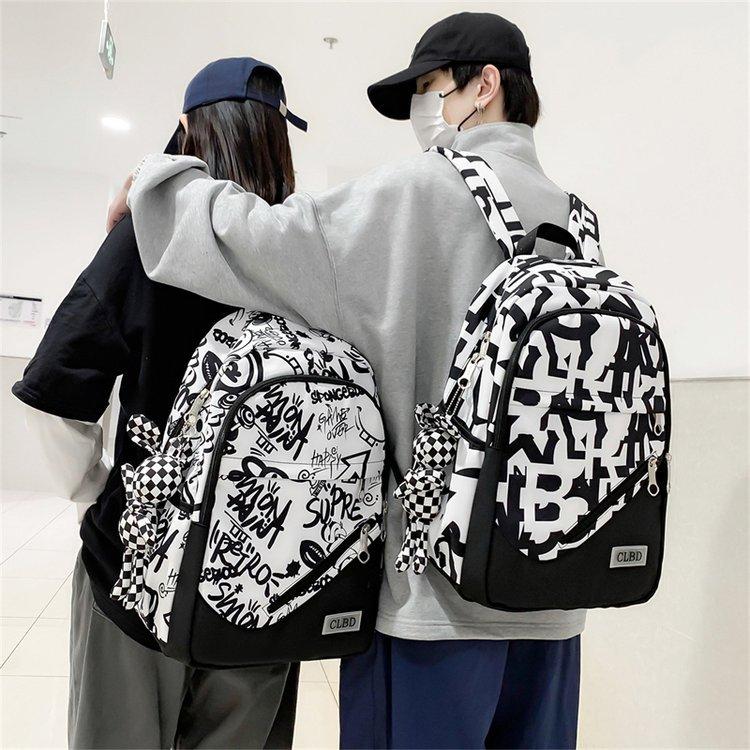 Graffiti Print Small Fresh Backpack Trend Simple Fashion High School Student Large Capacity Schoolbag College Student Couple